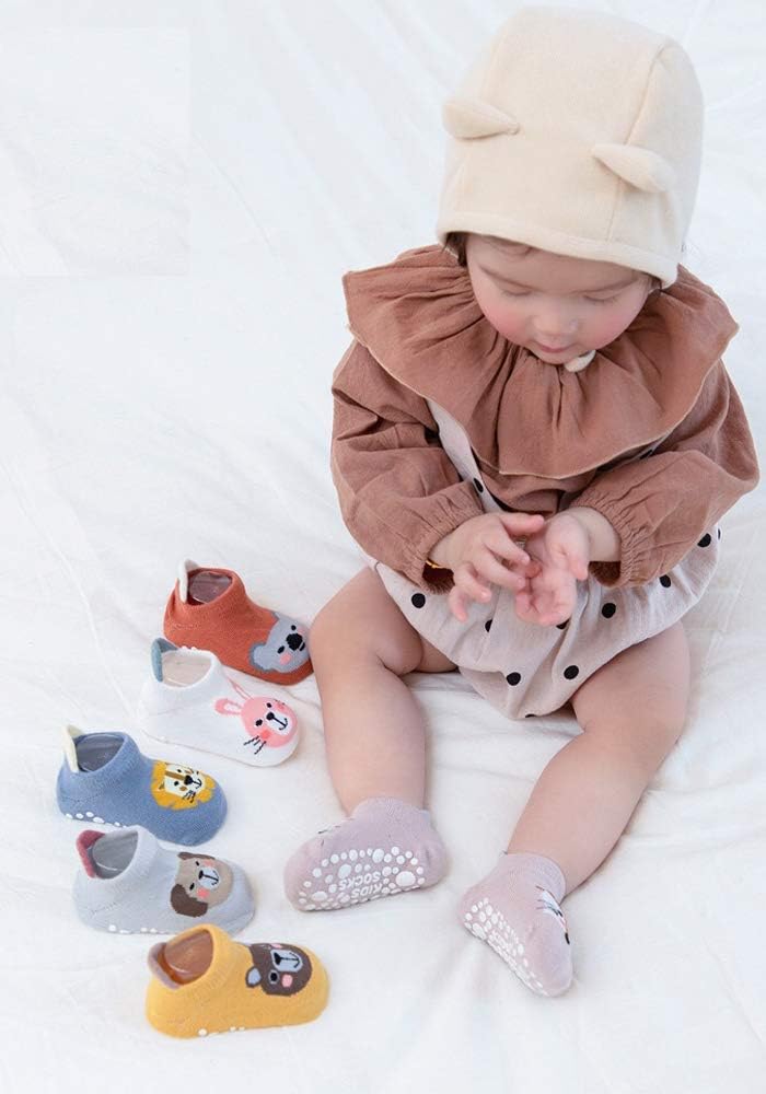 كيلا جوارب أطفال من كيسجيست، 6 أزواج، قطنية مانعة للانزلاق، بتصميم حيوانات، مناسبة للأطفال حديثي الولادة من الجنسين. - Image 2